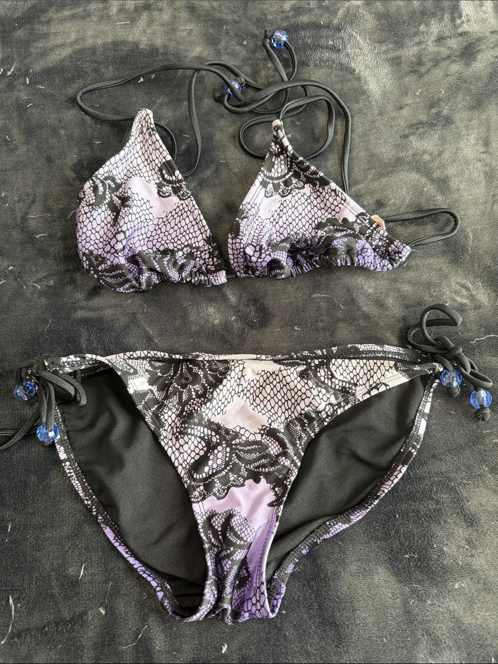 Xhilaration Purple Lace-Print Tie Triangle Bikini